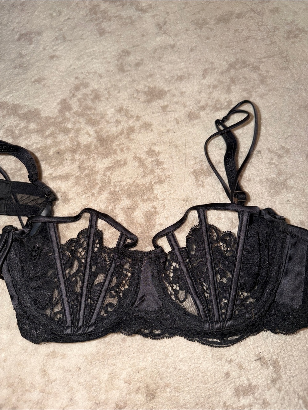 La Perla Black Lace Cage-Detail Underwire Bra